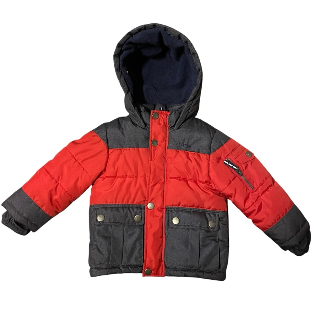 Oshkosh B’Gosh Kids Hooded Winter Ski Jacket, Gray Red Size 3T